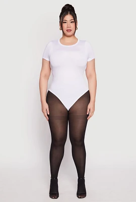 Womens Plus Daisy Crew Neck Bodysuit, White,