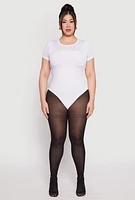 Womens Plus Daisy Crew Neck Bodysuit, White,