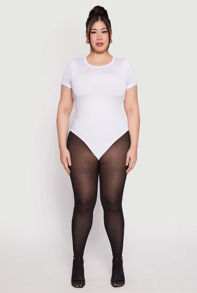 Womens Plus Size Daisy Crew Neck Bodysuit, White, Size 1X