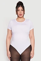 Womens Plus Daisy Crew Neck Bodysuit, White,