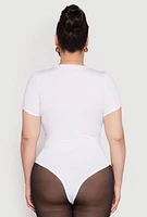 Womens Plus Daisy Crew Neck Bodysuit, White,