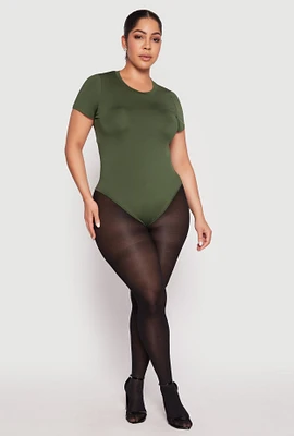 Womens Plus Size Daisy Crew Neck Bodysuit, Green, Size 2X