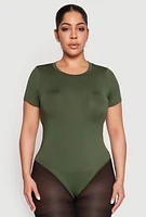 Womens Plus Size Daisy Crew Neck Bodysuit, Green, Size 3X