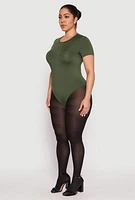 Womens Plus Size Daisy Crew Neck Bodysuit, Green, Size 3X