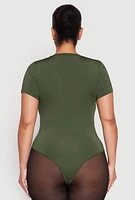 Womens Plus Size Daisy Crew Neck Bodysuit, Green, Size 2X