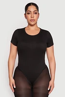 Womens Plus Daisy Rib Knit Crew Neck Bodysuit,