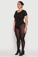 Womens Plus Size Daisy Rib Knit Crew Neck Bodysuit, Black, Size 2X