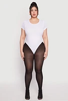 Womens Plus Size Daisy Rib Knit Crew Neck Bodysuit, White, Size 1X