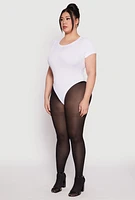 Womens Plus Size Daisy Rib Knit Crew Neck Bodysuit, White, Size 1X