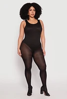 Womens Plus Daisy Ribbed Knit Tank Thong Bodysuit, 3X