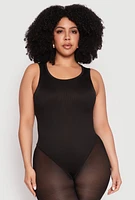 Womens Plus Daisy Ribbed Knit Tank Thong Bodysuit,