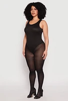 Womens Plus Daisy Ribbed Knit Tank Thong Bodysuit, 3X