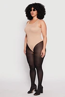 Womens Plus Daisy Ribbed Knit Tank Thong Bodysuit,