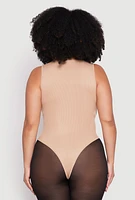 Womens Plus Daisy Ribbed Knit Tank Thong Bodysuit,