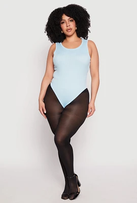 Womens Plus Daisy Ribbed Knit Tank Thong Bodysuit,