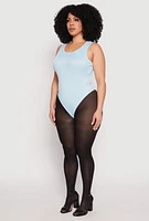 Womens Plus Daisy Ribbed Knit Tank Thong Bodysuit,