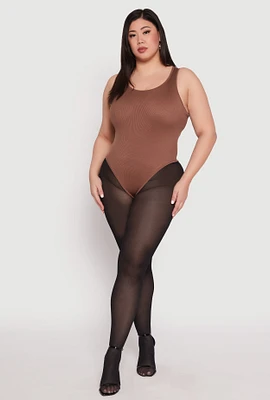 Womens Plus Daisy Ribbed Knit Tank Thong Bodysuit,