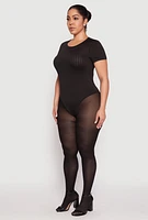 Womens Plus Size Daisy Crew Neck Rib Knit Bodysuit, Black, Size 2X