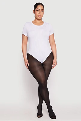 Womens Plus Size Daisy Crew Neck Rib Knit Bodysuit, White, Size 3X