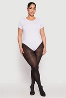 Womens Plus Size Daisy Crew Neck Rib Knit Bodysuit, White, Size 3X