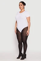 Womens Plus Size Daisy Crew Neck Rib Knit Bodysuit, White, Size 3X