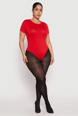 Womens Plus Daisy Crew Neck Rib Knit Bodysuit,