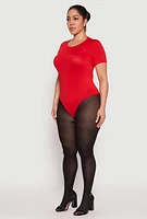 Womens Plus Size Daisy Crew Neck Rib Knit Bodysuit, Red, Size 3X