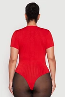 Womens Plus Size Daisy Crew Neck Rib Knit Bodysuit, Red, Size 3X
