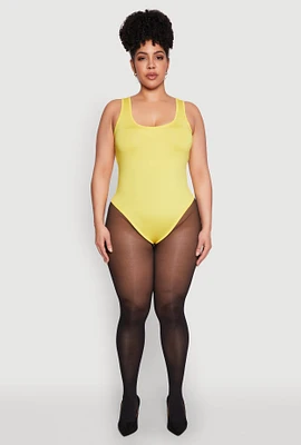 Womens Plus Size Daisy Sleeveless Bodysuit, Yellow, Size 2X