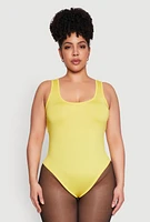 Womens Plus Size Daisy Sleeveless Bodysuit, Yellow, Size 2X