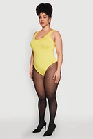 Womens Plus Size Daisy Sleeveless Bodysuit, Yellow, Size 2X