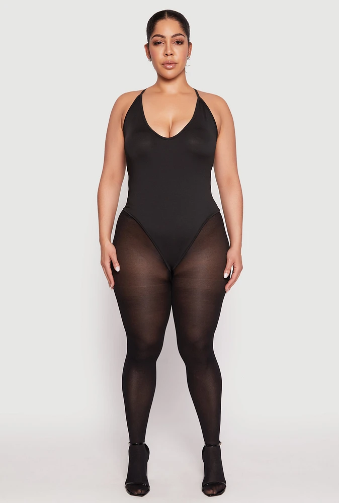 Womens Plus Daisy Plunge Bodysuit,