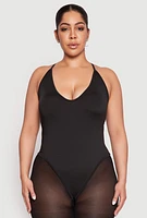 Womens Plus Daisy Plunge Bodysuit,