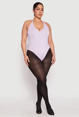 Womens Plus Size Daisy Plunge Bodysuit, Purple, Size 3X