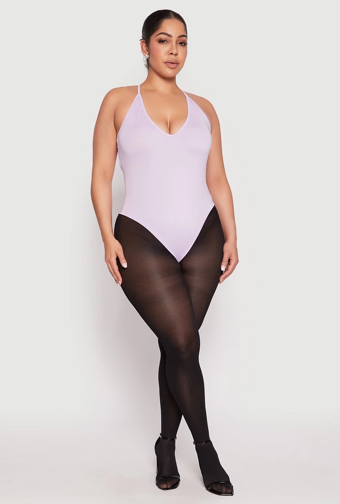 Womens Plus Size Daisy Plunge Bodysuit, Purple, Size 1X