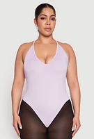 Womens Plus Size Daisy Plunge Bodysuit, Purple, Size 3X