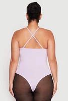 Womens Plus Size Daisy Plunge Bodysuit, Purple, Size 3X