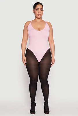 Womens Plus Size Daisy Plunge Bodysuit, Pink, Size 3X
