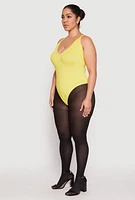 Womens Plus Size Daisy Plunge Bodysuit, Yellow, Size 3X