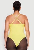 Womens Plus Size Daisy Plunge Bodysuit, Yellow, Size 3X