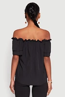 Womens Tiered Sleeve Tie Front Off the Shoulder Top, Black, Size L