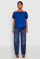 Womens Tiered Sleeve Tie Front Off the Shoulder Top,
