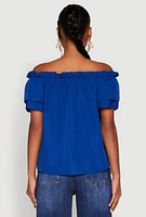 Womens Tiered Sleeve Tie Front Off the Shoulder Top,