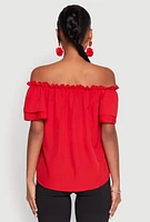Womens Tiered Sleeve Tie Front Off the Shoulder Top, Red, Size S