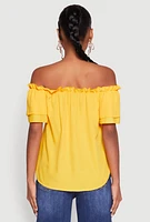 Womens Tiered Sleeve Tie Front Off the Shoulder Top, Yellow, Size M