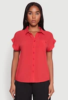 Womens Fixed Cuff Short Sleeve Shirt, Red,