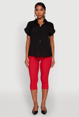 Womens Fixed Cuff Button Front Shirt,