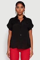 Womens Fixed Cuff Button Front Shirt,