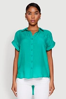 Womens Fixed Cuff Button Front Shirt, Green,