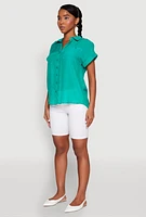 Womens Fixed Cuff Button Front Shirt, Green,